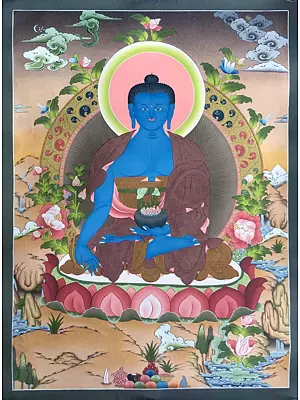 Medicine Buddha Thangka (Brocadeless Thangka)