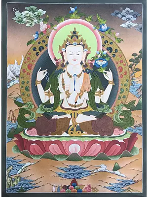 Chengrezig Thangka (Brocadeless Thangka)