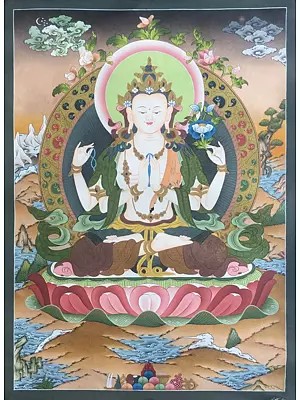 Avalokiteshvara | Chenrezig Thanka (Brocadeless Thangka)