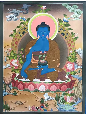Medicine Buddha Thangka (Brocadeless Thangka)