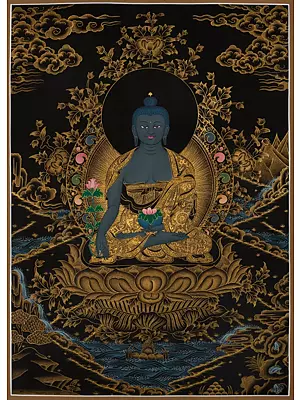 Medicine Buddha Thangka (Brocadeless Thangka)