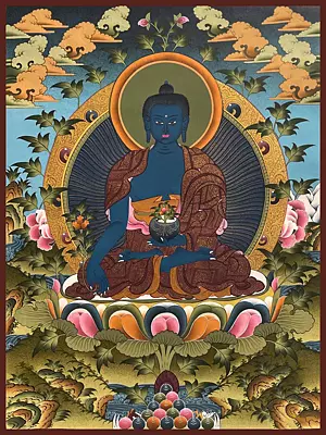Medicine Buddha Thangka (Brocadeless Thangka)