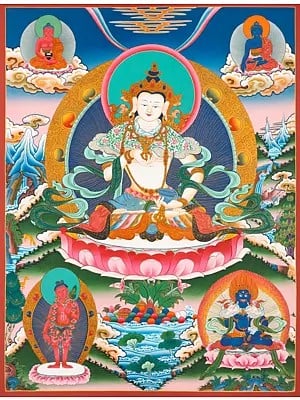 Vajrasattva surrounded by Buddhas (Brocadeless Thangka)