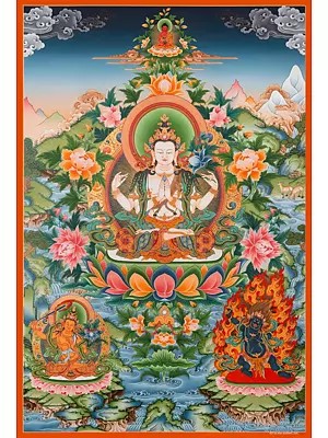 Lokeshvara with Boddhisattvas Thangka (Brocadeless Thangka)