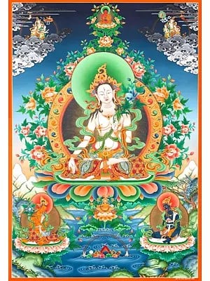 Original Hand-painted traditional style White Tara with Boddhisattvas Thangka (Brocadeless Thangka)