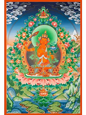 Arya Manjushree Yidam of all the great master scholars (Brocadeless Thangka)