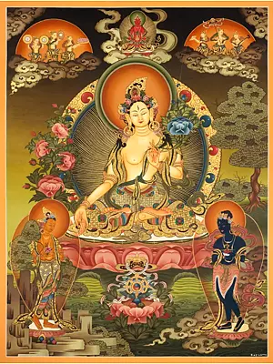 White Tara Thangka (Brocadeless Thangka)