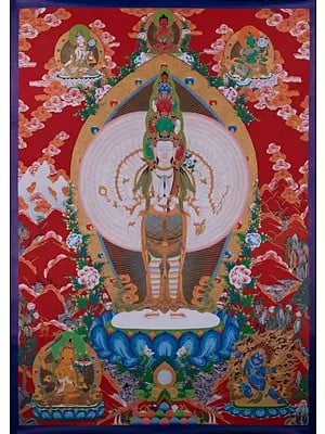 super large Lord of campassion 1000 armed chengrizig surrounded by bodhisattvas (Brocadeless Thangka)