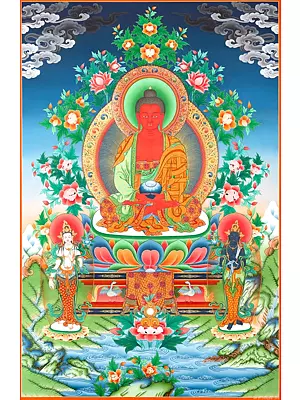 Red Amitabha with 24k gold work (Brocadeless Thangka)