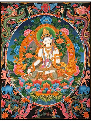 White Tara Thangka (Brocadeless Thangka)
