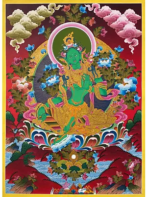 Green Tara Thangka (Brocadeless Thangka)