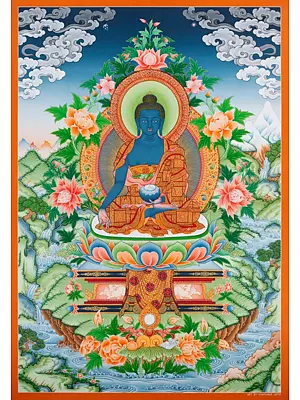 Blue Medicine Buddha-Healing Buddha (Brocadeless Thangka)