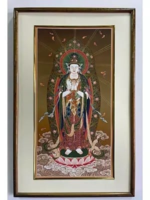 Clasped Hands Japanese Style Boddhisattva/Kannon, Goddess of Mercy, Lord of Compassion (Brocadeless Thangka)
