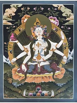 Namgyalma, Ushnishavijaya Vintage Old Thangka of The Long-Life Deity (Brocadeless Thangka)