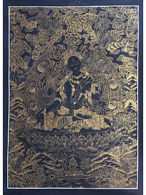 White Tara Thangka (Golden Black) (Brocadeless Thangka)