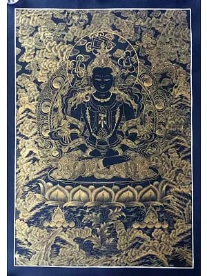 Kalo Sunaulo (Golden Black) Aprarmita/Amitayus Thangka (Brocadeless Thangka)