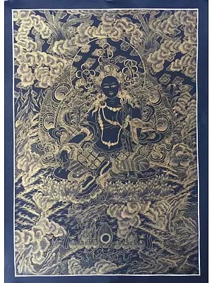 Kalo Sunaulo (Golden Black) White Tara Thangka (Brocadeless Thangka)