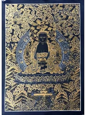 Amitabha Buddha Kalo Sunaulo (Golden Black) Thangka (Brocadeless Thangka)