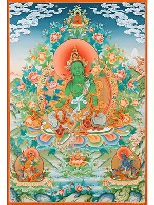 Superfine Masterpiece of Goddess Green Tara (Brocadeless Thangka)