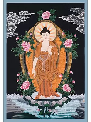 Exquisite Thangka of  Standing Shakyamuni Buddha (Brocadeless Thangka)