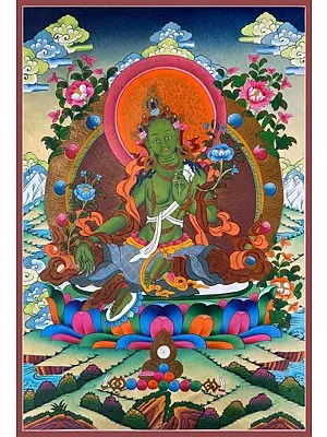 Green Tara Thangka (Brocadeless Thangka)