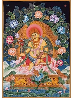Wealth Deity Kubera Thangka, Newari Thangka (Brocadeless Thangka)