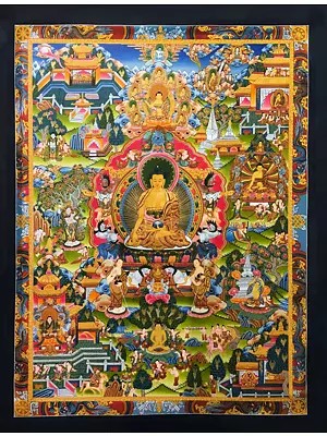 Important Events in Shakyamuni Buddhas life (Brocadeless Thangka)