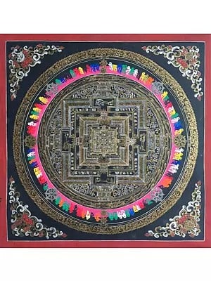 Kalachakra Mandala Thangka with Mantra Colored (Brocadeless Thangka)