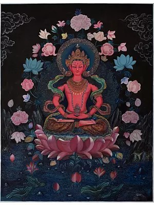 Amitayus Buddha Thangka in Newari Style (Brocadeless Thangka)