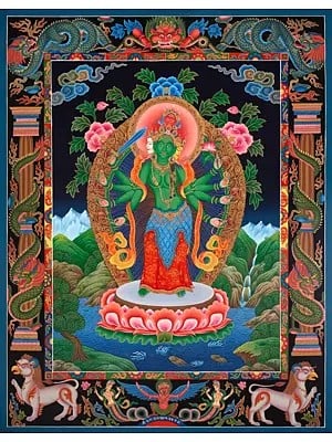 Lokeshvara Thangka Popularly known as Avalokiteshvara or Chenrezig Thangka (Brocadeless Thangka)