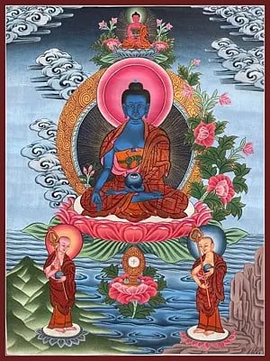 Medicine Buddha Thangka (Brocadeless Thangka)