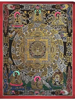 Black Lokeshvara Mandala Thangka (Brocadeless Thangka)