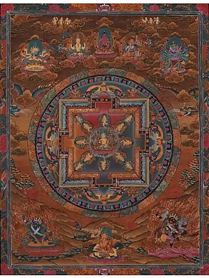 Vintage Mandala Thangka with Brocade