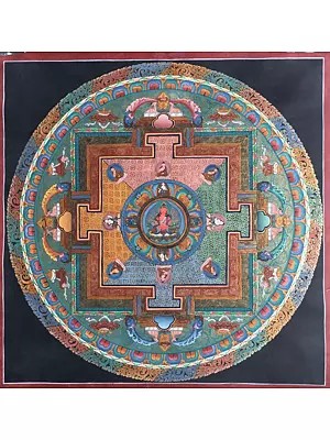 Round Mandala Aparmita Thangka (Brocadeless Thangka)