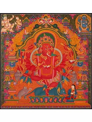 Red Newari Ganesha (Brocadeless Thangka)