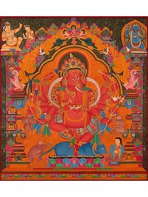 Red Nevari Ganesha (Brocadeless Thangka)