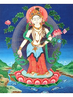 Padmapani Avalokiteshvara  - Tibetan Buddhist Brocadeless Thangka