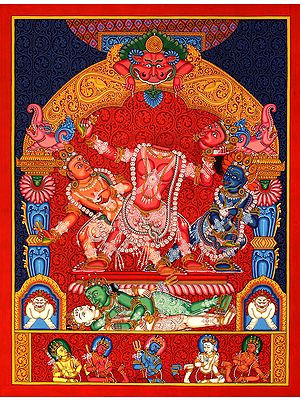 Mahavidya Chinnamasta in Newari Style - Brocadeless Thangka