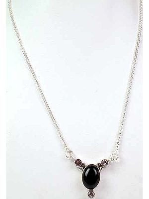 Black Onyx and Faceted Amethyst Necklace