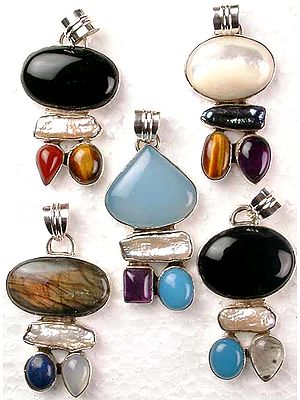 Lot of Five Pendants with Pearl as the Common Factor