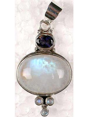 Pendant of Rainbow Moonstone with Iolite