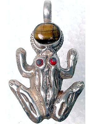 Tiger Eye Frog Pendant with Coral Eyes