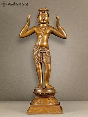 15" Bharat Carrying Rama's Sandals On Head | Bronze Statue
