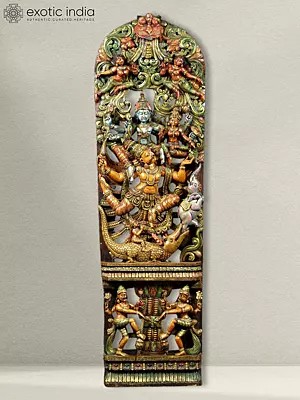 60" Large Gajendra Mohksha Statue | Wood Sculpture