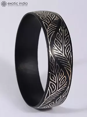2" Small Attractive Floral Design Bracelet | Bidri Artwork | Gunmetal With Real Silver
