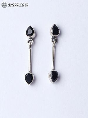 Sterling Silver Earrings with Teardrop Shaped Black Onyx
