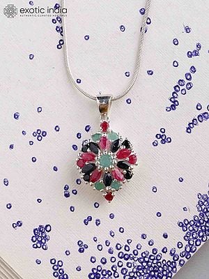 Sterling Silver Pendant with Ruby, Emerald & Sapphire Gemstones