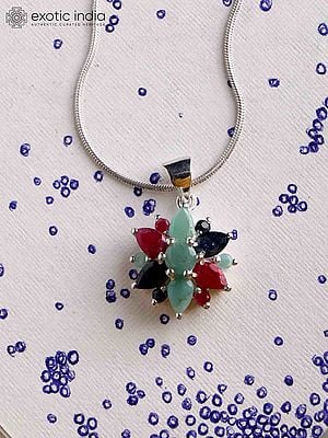 Superfine Sterling Silver Pendant with Sapphire, Ruby and Emerald