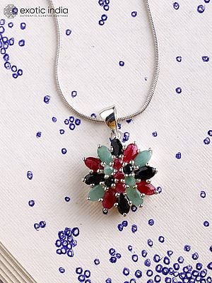Tri-Color Floral Pendant with Sapphire, Ruby and Emerald