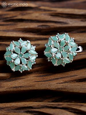 Floral Sterling Silver Earrings with Faceted Emerald